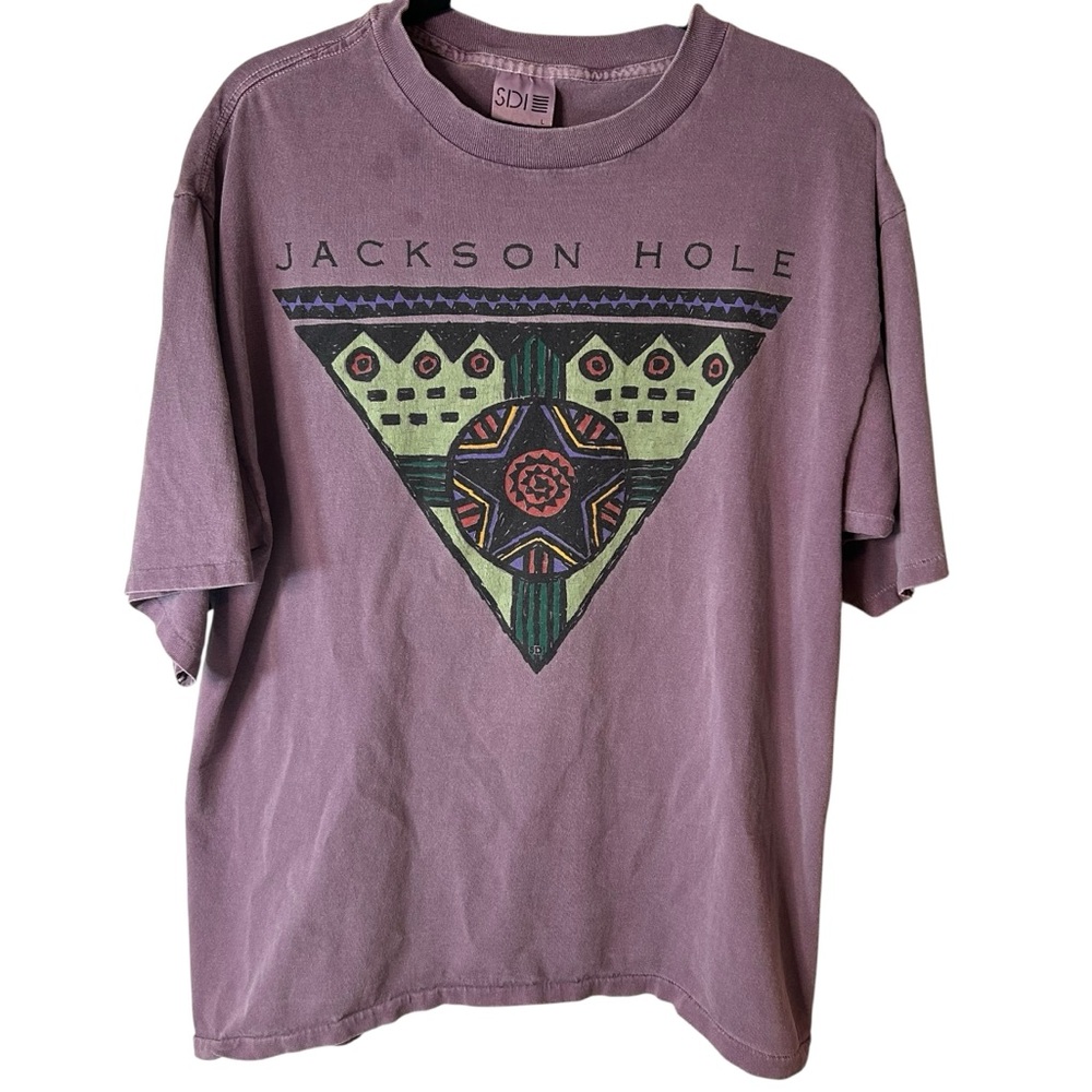 Vintage 90s Jackson Hole Graphic Tee Single Stitch Purple Large USA
